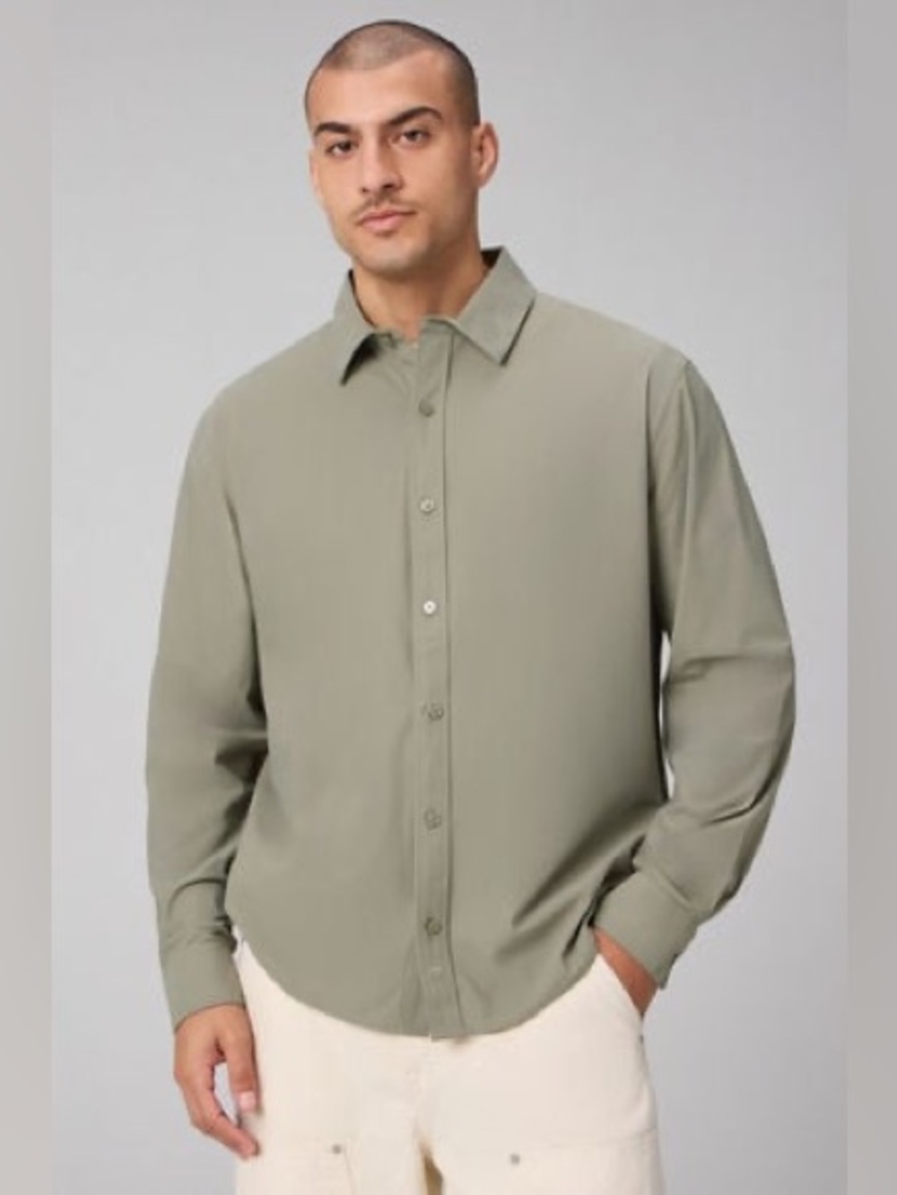 IKE BEHAR Button Up Shirt Minimalist Luxury Casual Dress Shirt XL (Taupe)